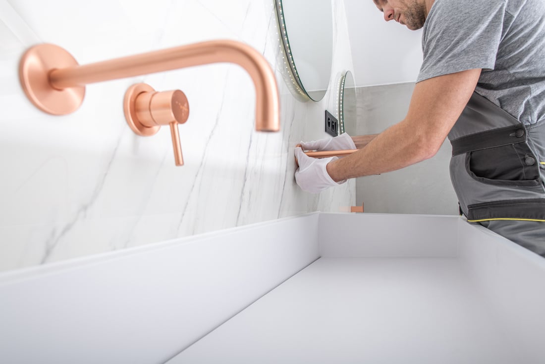 Copper Bathroom Facuet Installation by Handyman.